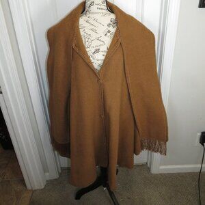Artesania Textil Ccahuantico Alpaca Brown Fringe Poncho Sweater Cape Peru Wrap